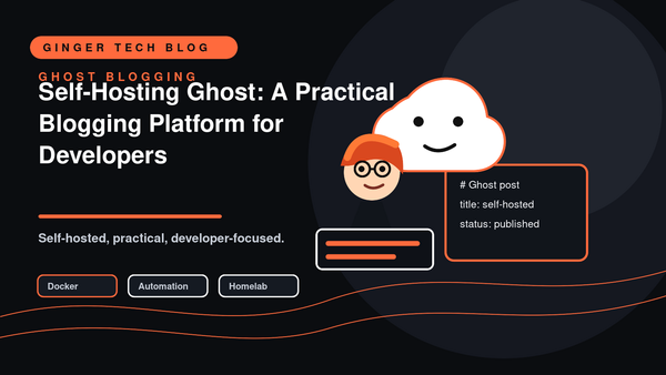 Ginger-haired writer with Ghost blog editor and ghost mascot