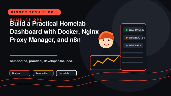 Ginger-haired sysadmin with homelab dashboard and server racks